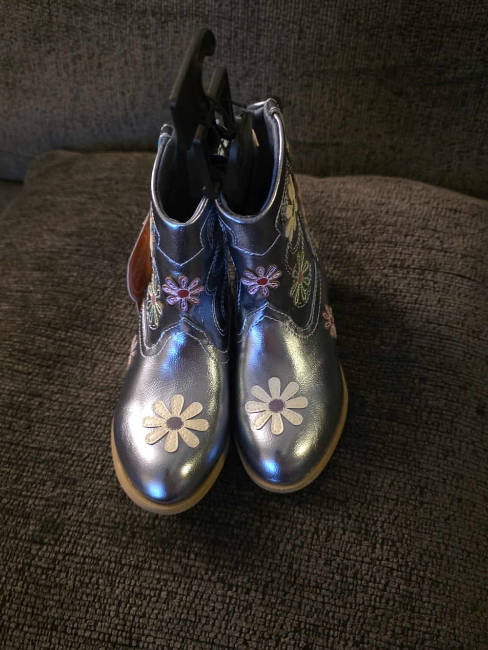Girls Navy Metallic Flower Embellished Boots - Picture 3 of 6